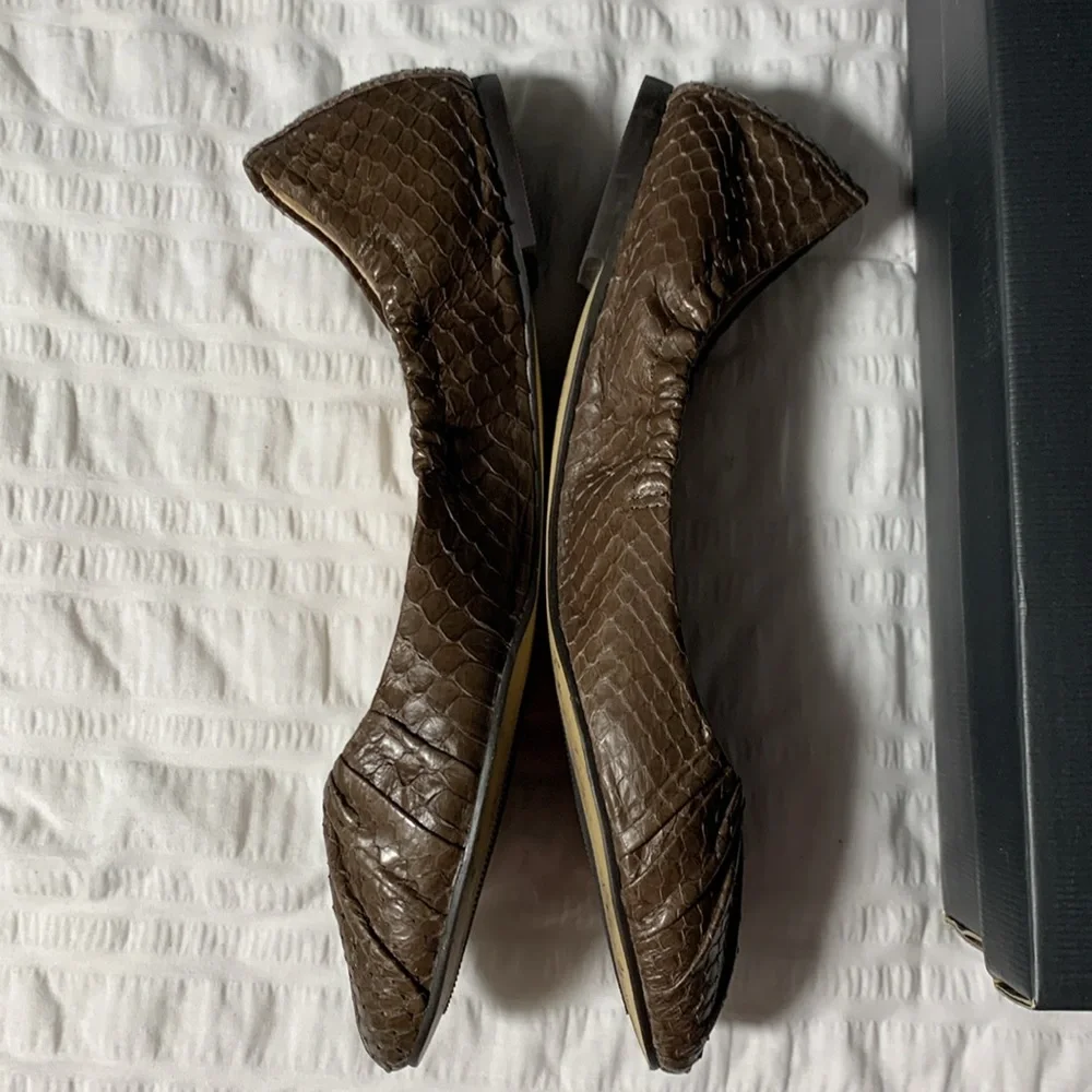 ALL BLACK Women’s Brown Gathered Ballet Flats Genuine Leather Upper and Lining